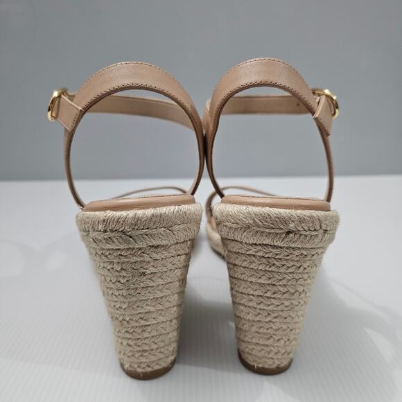 NEW Stuart Weitzman Teddi Wedge Women 10.5 Tan Leather Espadrille Sandal Beige - Picture 9 of 13